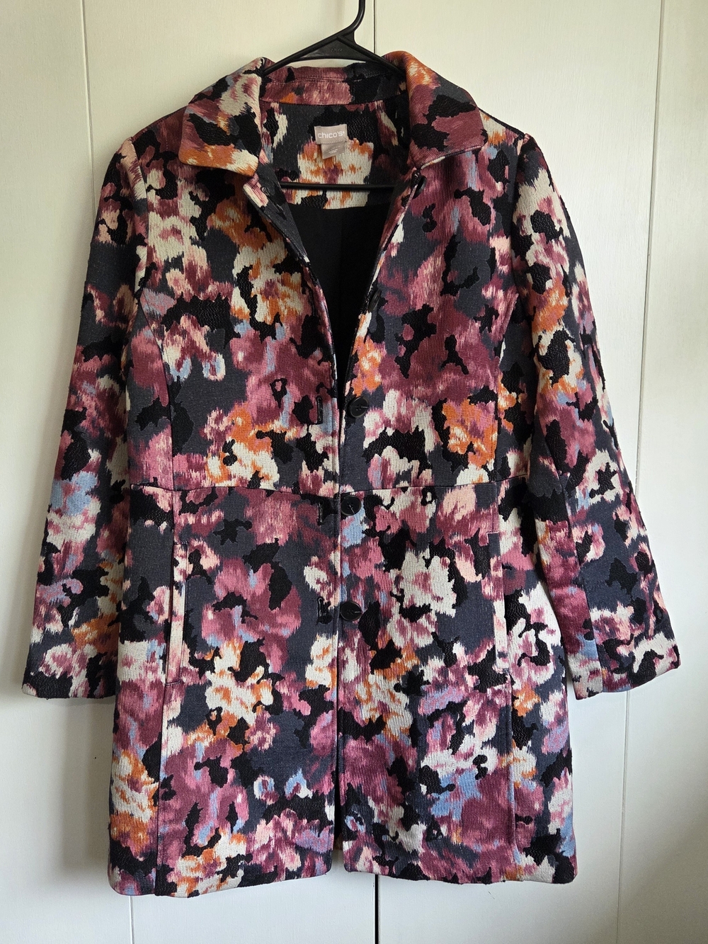 Chico's Pink Multi Moody Floral-Print Trench Coat